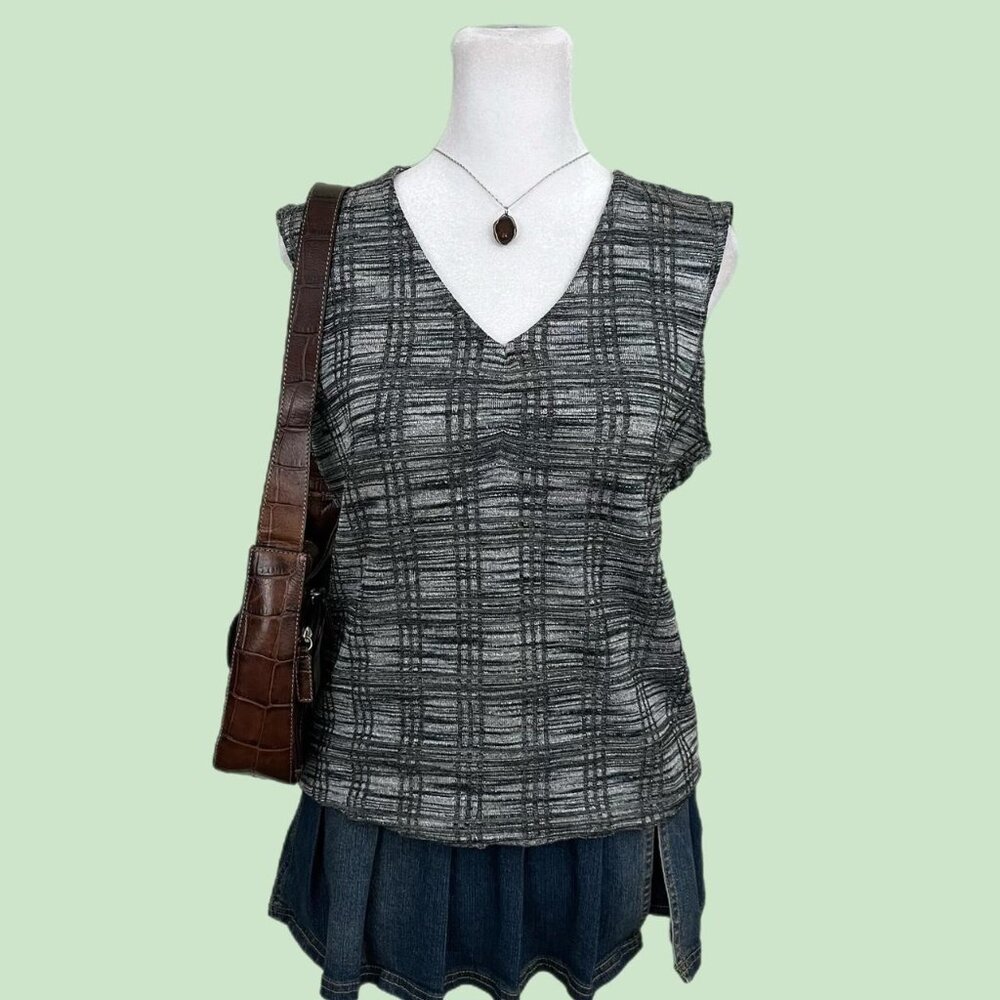 vintage 90s gray girly downtown it girl knit sleeveless top